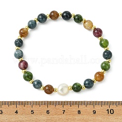 Natural Green Jade Imitation Tourmaline & Freshwater Pearl & Brass Round Beaded Bracelets for Women&nbsp;BJEW-JB13931