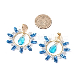 Teardrop Brass Glass Dangle Stud Earrings&nbsp;EJEW-MZ00388-01