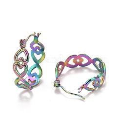 Ion Plating(IP) Rainbow Color Hollow Heart 304 Stainless Steel Hoop Earrings for Women&nbsp;STAS-A057-11MC