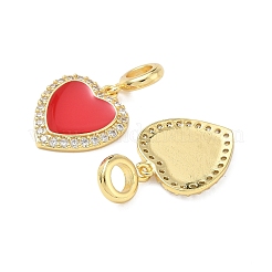 Brass Micro Pave Clear Cubic Zirconia Heart European Dangle Charms&nbsp;KK-L256-21G