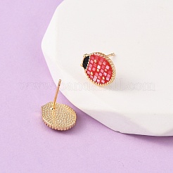 Brass Enamel Ladybird Stud Earrings&nbsp;EJEW-I322-11G