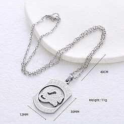 Minimalist 304 Stainless Steel Chinese Rectangle Pendant Necklaces for Women&nbsp;DC3697