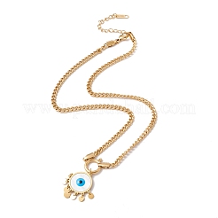 Ion Plating(IP) Shell Flat Round with Evil Eye Pendant Necklace with 304 Stainless Steel Curb Chains for Women&nbsp;NJEW-P262-02G
