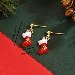 Christmas Socking Brass Enamel Dangle Stud Earrings&nbsp;QV0416