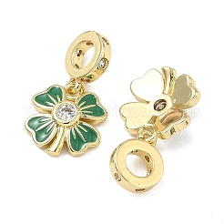 Saint Patrick's Day Brass Pave Clear Cubic Zirconia European Dangle Charms&nbsp;KK-F933-01G