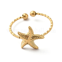 Ion Plating(IP) 304 Stainless Steel Starfish Open Cuff Rings for Women&nbsp;RJEW-H136-06G