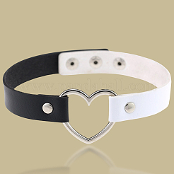 Adjustable Gothic Two Tone PU Leather Alloy Heart Choker Necklaces for Women&nbsp;NJEW-WH20816-007P-F