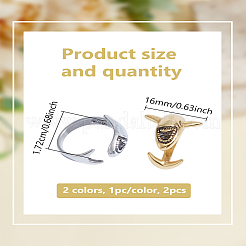 2Pcs 2 Colors Shark Shape Zinc Alloy Cuff Rings for Women&nbsp;RJEW-LP0005-23
