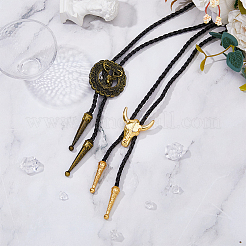 2Pcs 2 Style Adjustable Vintage PU Leather Bolo Ties&nbsp;NJEW-HY0001-01