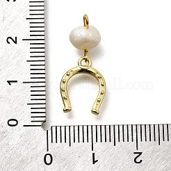 Brass & Natural Pearl Horseshoe Pendants&nbsp;KK-Z093-36G