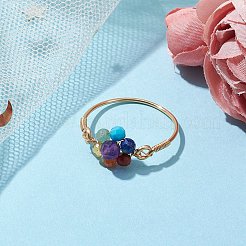 Flower Natural Gemstone Finger Rings&nbsp;RJEW-JR00713-02