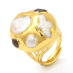 Brass Twist Oval Dome Adjustable Rings with Natural Pearl&nbsp;RJEW-M150-01G