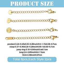 8Pcs 4 Styles 304 Stainless Steel Curb Chain Extender&nbsp;STAS-YW0003-35G