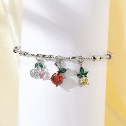 Brass Micro Pave Cubic Zirconia Friut Charm Bangles for Women&nbsp;BJEW-Z089-05P
