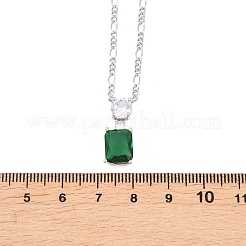 Brass Pave Clear Cubic Zirconia & Green Glass Perfume Bottle Pendant Figaro Chain Necklaces for Women&nbsp;NJEW-F364-02P