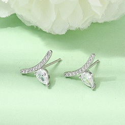 Brass Micro Pave Cubic Zirconia Stud Earrings&nbsp;EJEW-G471-14P
