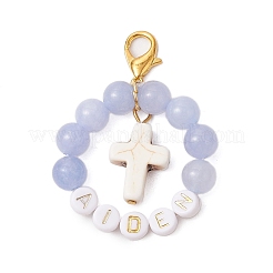 3Pcs Acrylic Letter & Natural Quartz & White Jade & Rose Quartz Beads Pendant Decorations&nbsp;HJEW-JM03014