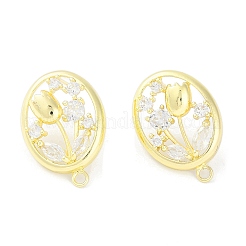 Brass Pave Clear Cubic Zirconia Stud Earring Findings&nbsp;LS-KK-F875-04G