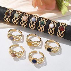 Round Natural Mixed Stone Finger Rings&nbsp;RJEW-C119-02G