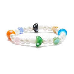 Lampwork Mushroom & Glass Pearl Beaded Stretch Bracelet for Kids&nbsp;BJEW-JB08390