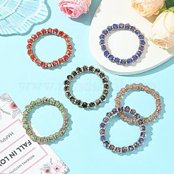 Faceted Rondelle Handmade Inner Flower Gold Sand Lampwork & Iron Beaded Stretch Bracelets for Women&nbsp;BJEW-SW001579-05