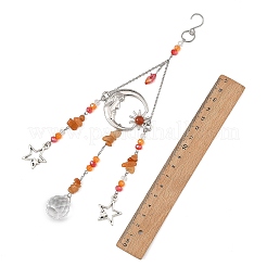 Alloy Sun Moon Star Suncatcher with Glass Beads & Natural Carnelian Chips&nbsp;HJEW-JM05008