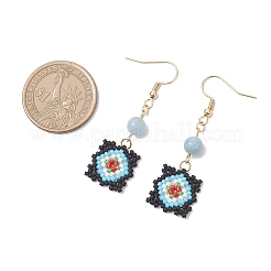Handmade Glass Seed Beaded Window Lattice Pattern Dangle Earrings&nbsp;EJEW-MZ00560-03