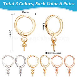 18Pairs 3 Colors Brass Huggie Hoop Earring Findings&nbsp;KK-PH0005-44