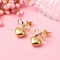 Brass Bowknot with 304 Stainless Steel Heart Dangle Stud Dangle Earrings&nbsp;EJEW-TA00328