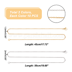 20Pcs 2 Style 304 Stainless Steel Cable Chains Necklaces Set for Men Women&nbsp;NJEW-NB0001-05