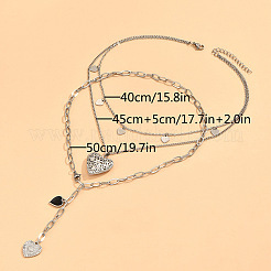 2Pcs Heart Brass Black Enamel Pendant 3 Layer Necklaces for Women&nbsp;FS-WGFF7B3-01