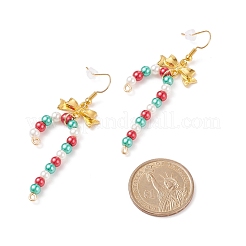 Glass Christmas Candy Cane with Alloy Bowknot Dangle Earrings&nbsp;EJEW-JE04971-01