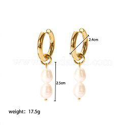 Stainless Steel Natural Pearl Rice Hoop Earrings&nbsp;LS-CN6183-2