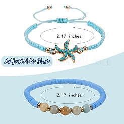Round Stone & Polymer Clay Heishi Beads Stretch Bracelets Sets&nbsp;BJEW-SZ0002-13