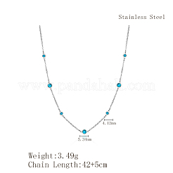 Vintage Synthetic Blue Turquoise 304 Stainless Steel Flat Round Link Chain Necklaces for Women&nbsp;QJ5506-1