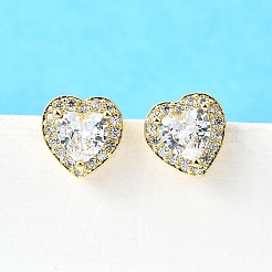 Clear Cubic Zirconia Heart Stud Earrings&nbsp;EJEW-K093-21G