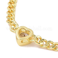 Cubic Zirconia Heart Link Bracelet with Curb Chains&nbsp;KK-E033-20G