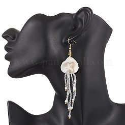 304 Stainless Steel Dyed Synthetic Turquoise & Natural Howlite & Glass Seed Beaded Jellyfish Dangle Earrings&nbsp;EJEW-MZ00529-01