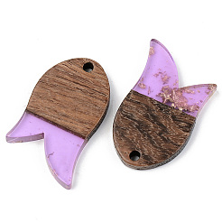 Transparent Resin & Walnut Wood Pendants&nbsp;RESI-S389-060B-B01