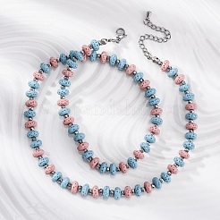 Dyed Natural Lava Rock & Synthetic Non-magnetic Hematite Rondelle Beaded Necklaces&nbsp;NJEW-H054-01P