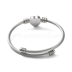 Tarnish Resistant 304 Stainless Steel Cuff Bangle with 201 Stainless Steel Heart Beaded&nbsp;BJEW-Z014-01P