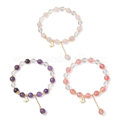 3Pcs Natural Quartz Crystal & Amethyst & Cherry Quartz Glass & Rose Quartz Round Beaded Stretch Bracelets&nbsp;BJEW-JB11935