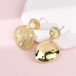 Brass Shell Shape Dangle Stud Earrings&nbsp;EJEW-H165-01A-G
