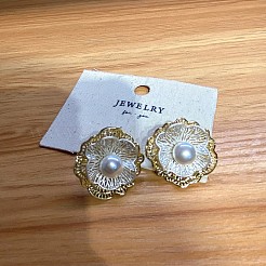 Brass & Imitation Pearl Stud Earrings for Women&nbsp;WGD4158-01