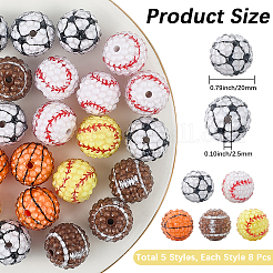 40Pcs 5 Styles Sport Theme Opaque Acrylic Resin Beads&nbsp;MACR-PA0001-05