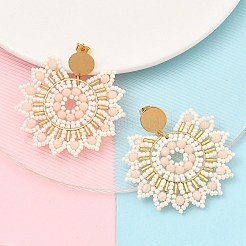 304 Stainless Steel & Bohemian Beaded Flower Dangle Stud Earrings for Women&nbsp;EJEW-R001-04B