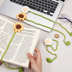 4Pcs 2 Styles Woolen Yarn Crochet Plant Bookmarks&nbsp;AJEW-CP0007-94