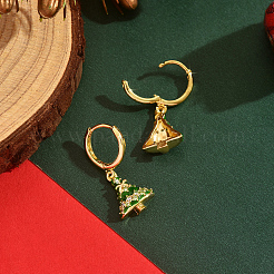 Brass Enamel Christmas Tree Hoop Earrings&nbsp;YN0293