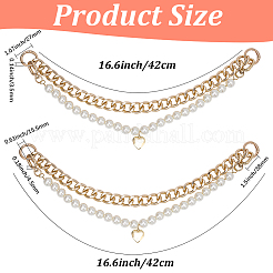 2Pcs 2 Styles Aluminum Chain & White Round Plastic Imitaiton PearlBeaded Bag Extender Chains&nbsp;HJEW-BM0001-43