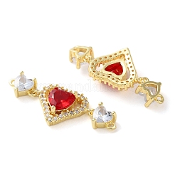 Rack Plating Brass Cubic Zirconia Triple Heart Connector Charm&nbsp;KK-C084-05G
